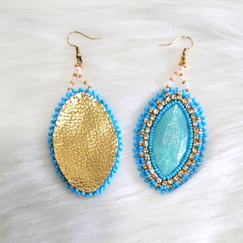 Elegant Gold and Blue Beaded Earrings